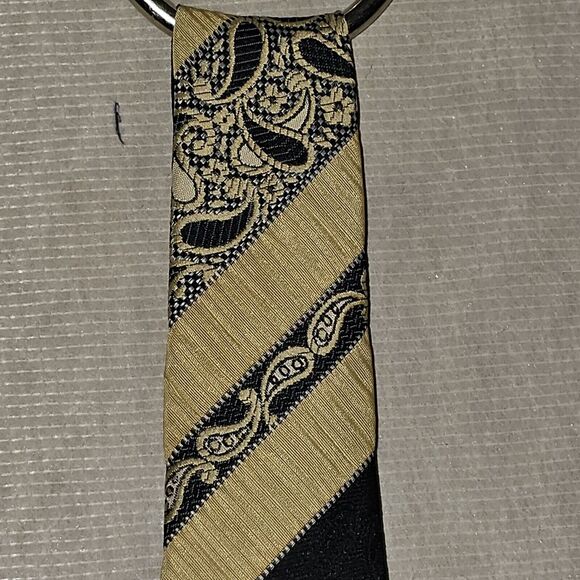 Colosseo Di Roma Mens Neck Tie Polyester Yellow Black Texture Diagonal Vintage - Picture 8 of 10